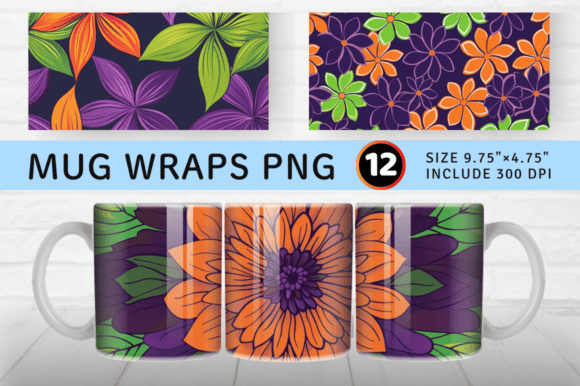 Download Purple Orange &amp; Green Flower Mug Wrap Su - Purple Collection