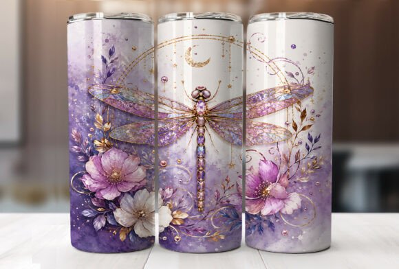 Download Purple Dragonfly Floral Tumbler Wrap PNG - Purple Collection