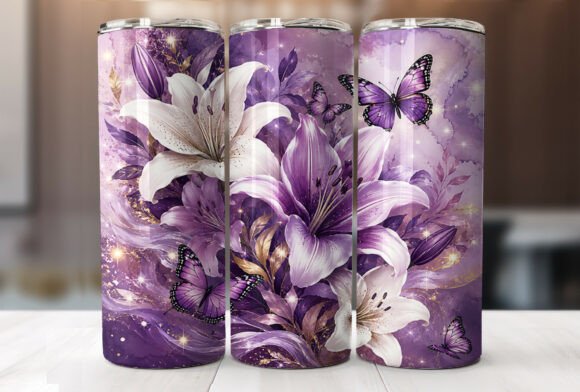 Download Purple Floral Butterfly Tumbler Wrap PNG - Purple Collection